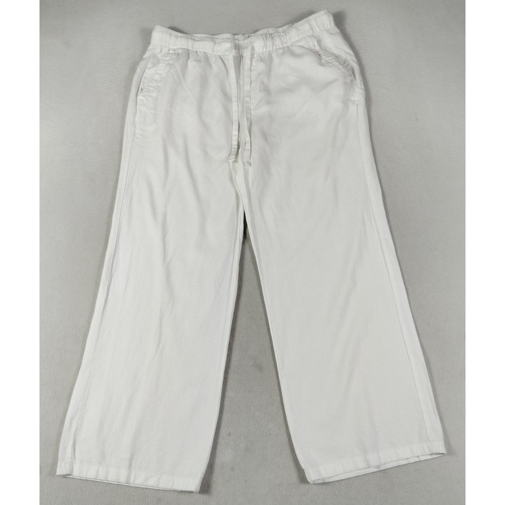 Old Navy Pants Womens Large White Linen Blend Wide Leg High Rise Drawstring - Picture 1 of 11
